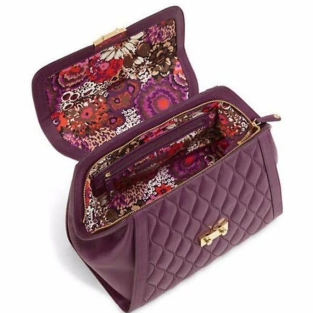 Vera Bradley Quilted Leather Stella Satchel Crossbody Aubergine - Eggplant EUC